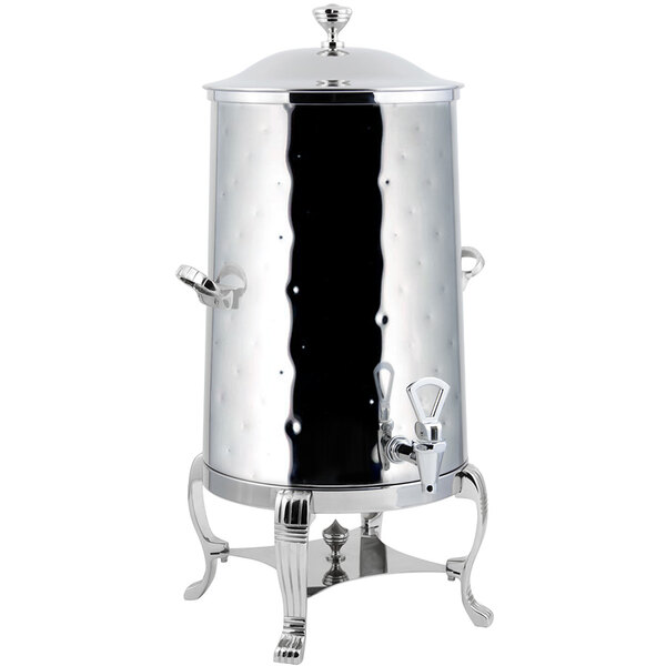 A Bon Chef stainless steel coffee chafer urn with a chrome lid.