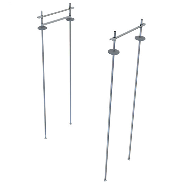 A pair of metal poles with a metal bar on top.