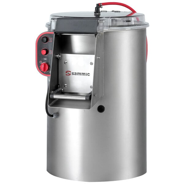 A silver Sammic PI-30 potato peeler with red accents.