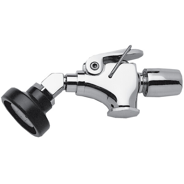 A Fisher chrome utility spray valve with black handle.