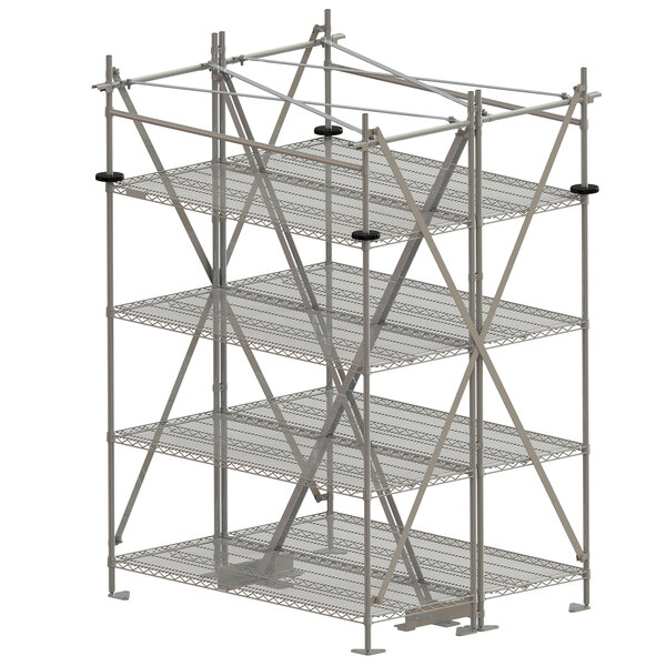 A Metro Super Erecta metal shelving unit with four shelves.