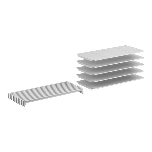 A white Cambro Camshelving® Premium shelf kit with 5 shelves.