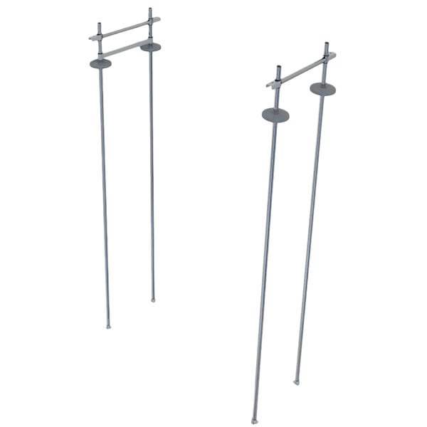 Two long metal poles with a metal bar on top.