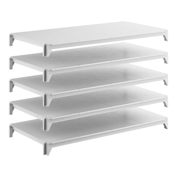 A set of five solid rectangular shelving units designed for storage and organization.