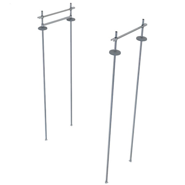 A pair of metal poles with metal bars on top.