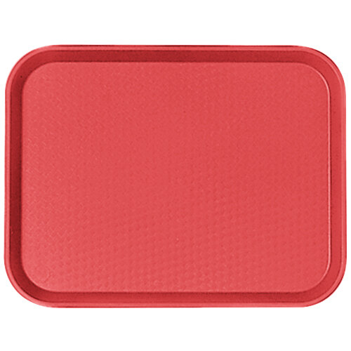 A red Cambro fast food tray with a customizable surface.