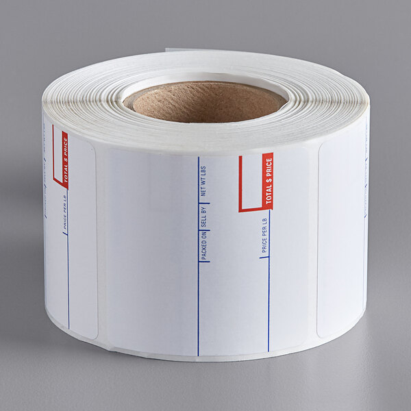 A roll of white Cardinal Detecto thermal labels.