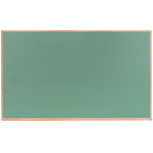 A green chalkboard with a solid oak wood frame.