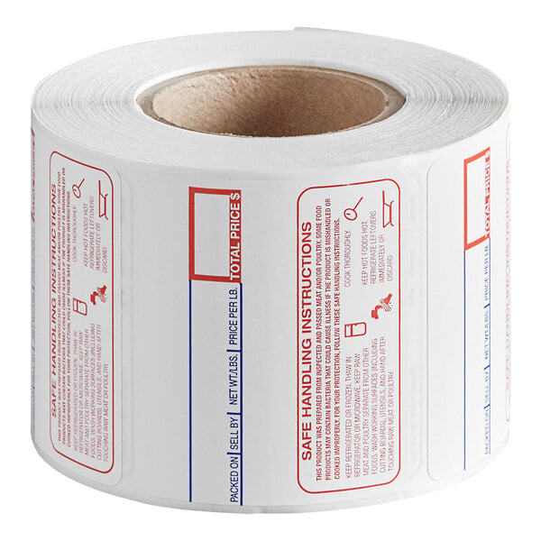 Cardinal Detecto 6600-3003 2 5/16" x 1 9/10" Safe Handling Instructions Thermal Label Roll, 500 Labels/Roll