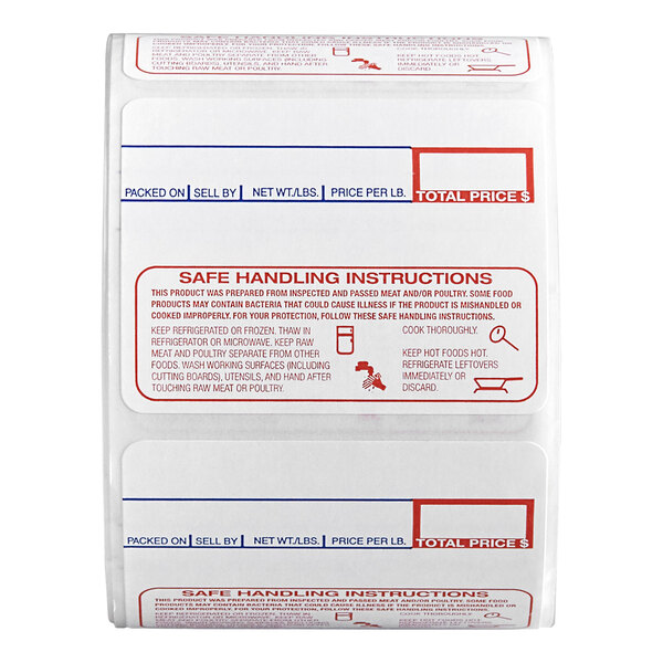 Cardinal Detecto 6600-3003 2 5/16" x 1 9/10" Safe Handling Instructions Thermal Label Roll, 500 Labels/Roll