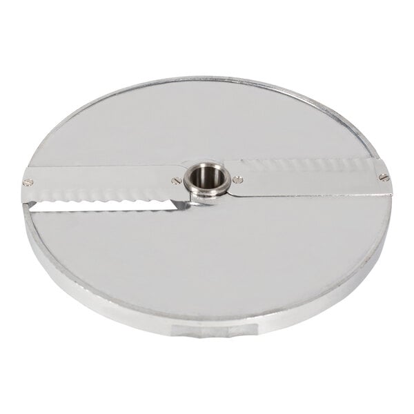 A circular silver metal Sammic FCO-2+ ripple cut disc with a blade.