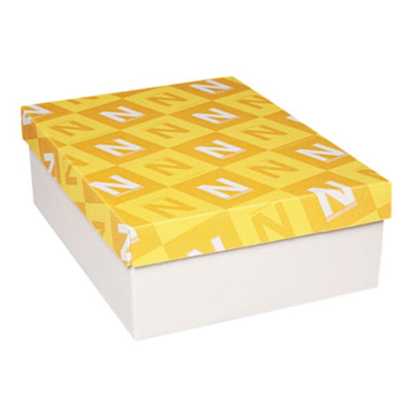 A white box with yellow and white letters reading "Neenah Paper Classic Crest Avon White Envelopes"