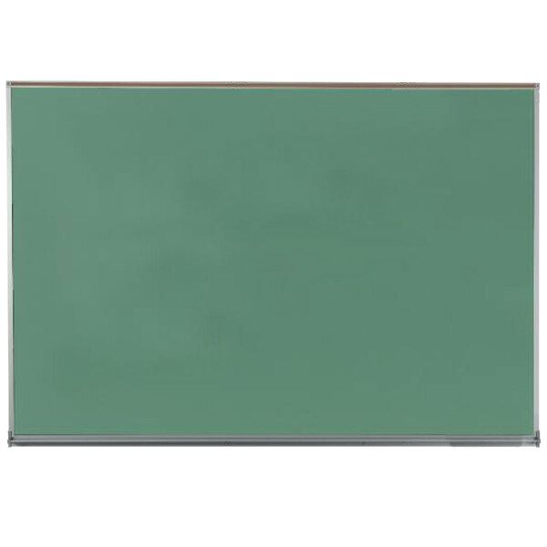 A green rectangular chalkboard with a white metal frame.