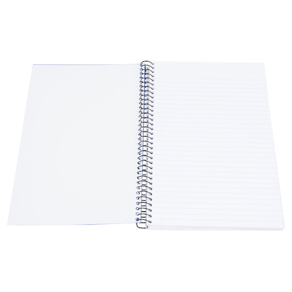 A white spiral notebook with lined pages.