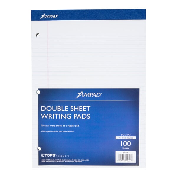 Ampad 20-323 8 1/2" x 11 3/4" College Ruled White 3-Hole Punched Writing Pad   - 6/Pack