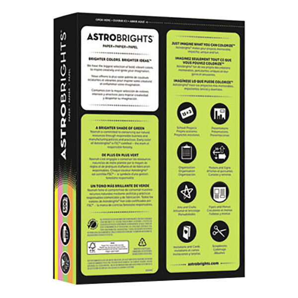 A box of Astrobrights assorted neon color paper.