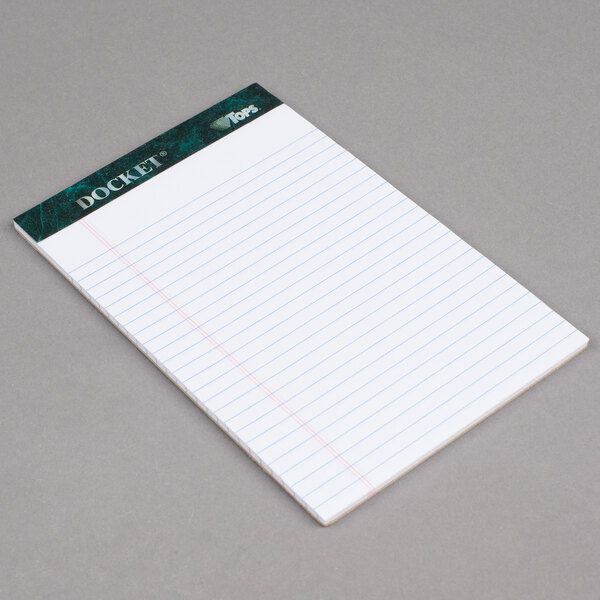 A white TOPS writing tablet with narrow ruled lined paper.
