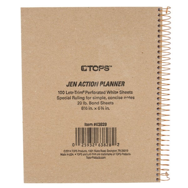 A brown spiral wirebound planner with black text on the cover.