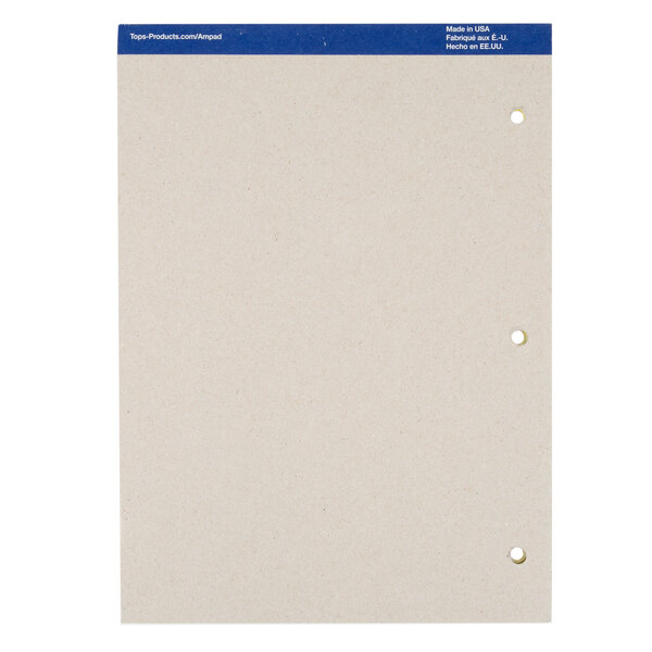 A white paper with blue lines on it and two holes.