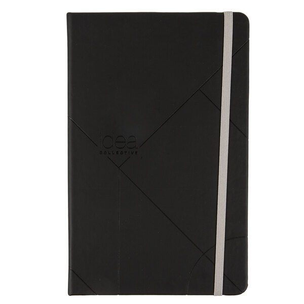 A black notebook with a white stripe on the cover.