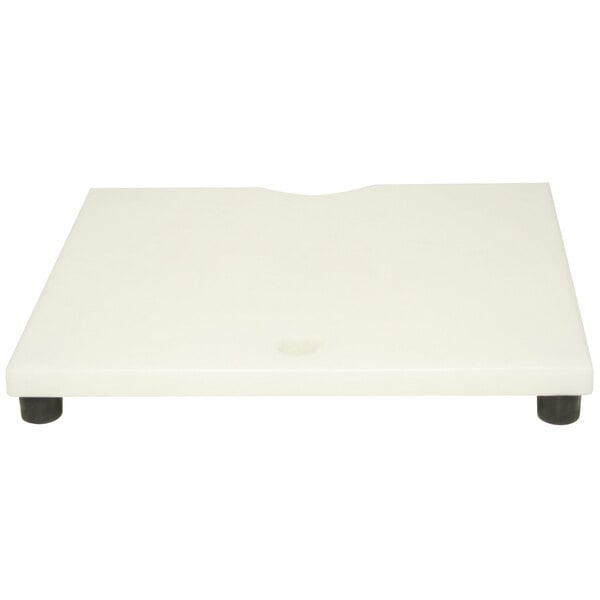 A white rectangular Sammic chamber insert plate with black legs.