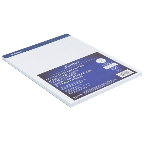An Ampad white quadrille pad with a blue label.