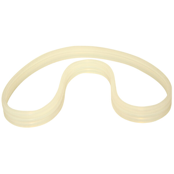 A white rubber gasket with two loops.