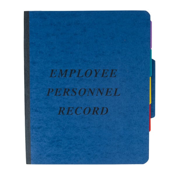 A blue Pendaflex folder with black text reading "Personnel" and "Fastener" on the cover.