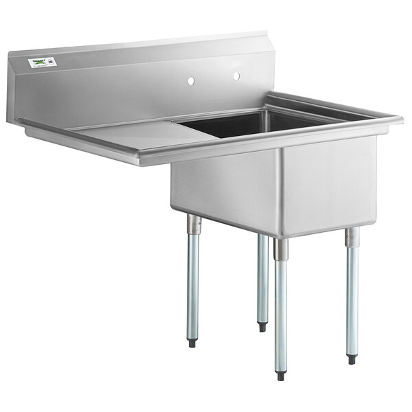 A Regency stainless steel one compartment sink with a left drainboard.