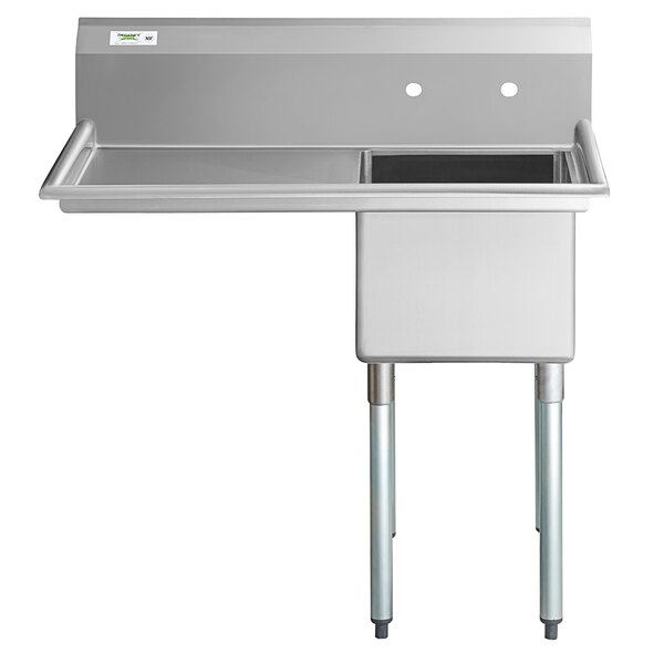 A Regency stainless steel commercial sink with a left drainboard.