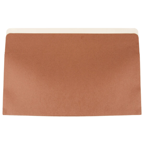 A brown Pendaflex legal size file pocket with black and white labels.