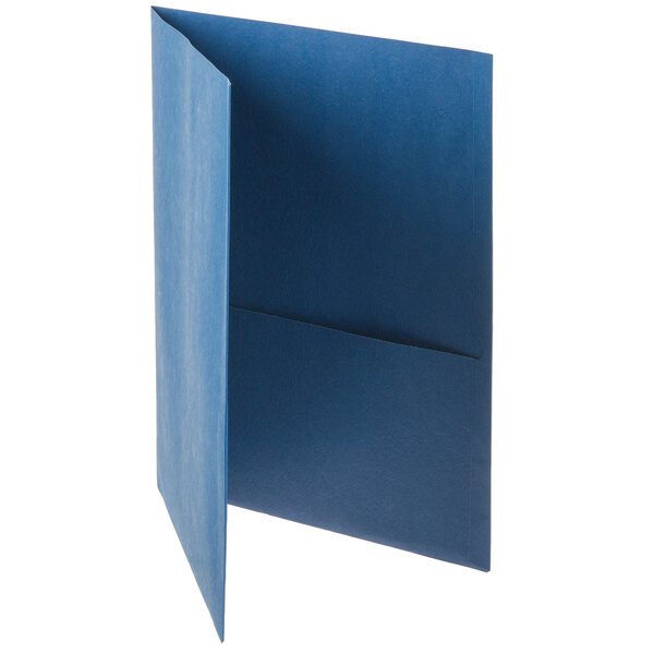 A blue rectangular folder with pockets.