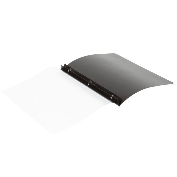 A black file folder with a transparent sheet of paper.