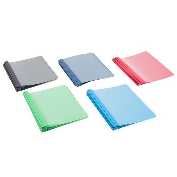 A set of Oxford clear front report covers in assorted colors.