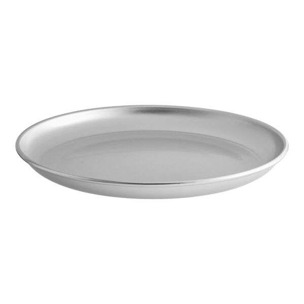 A large round aluminum tray with a shallow rim.