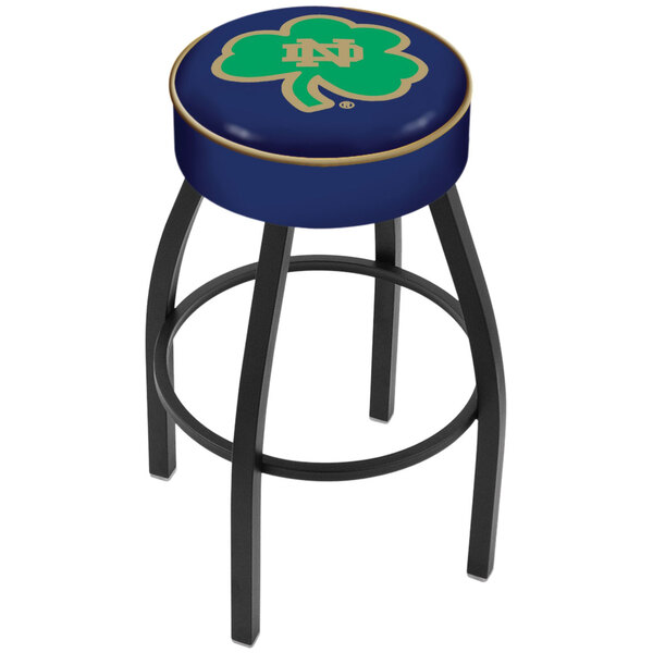 A blue Holland Bar Stool with a gold Notre Dame logo on the seat.