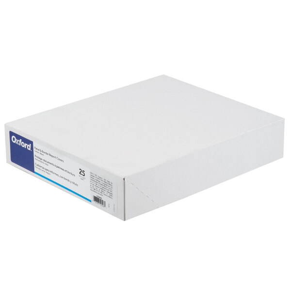 A white box with blue text reading "Oxford Report Cover"