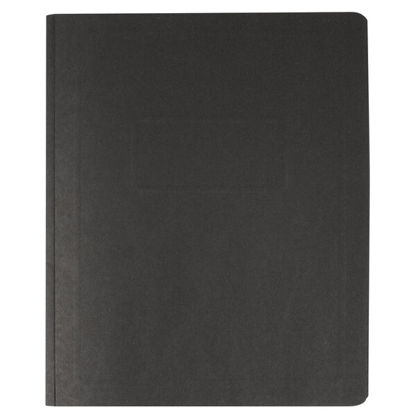 An Oxford black report cover with a square rectangle and 3 fasteners.