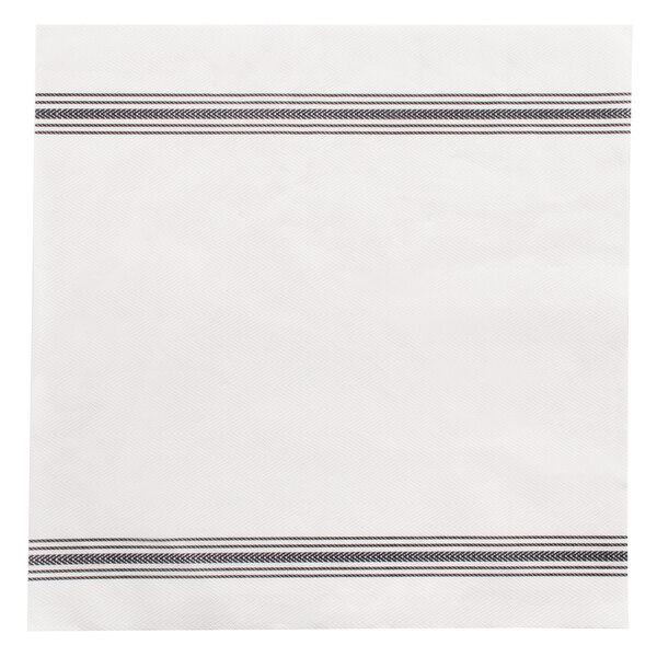 A white Hoffmaster dinner napkin with black dishtowel print lines.
