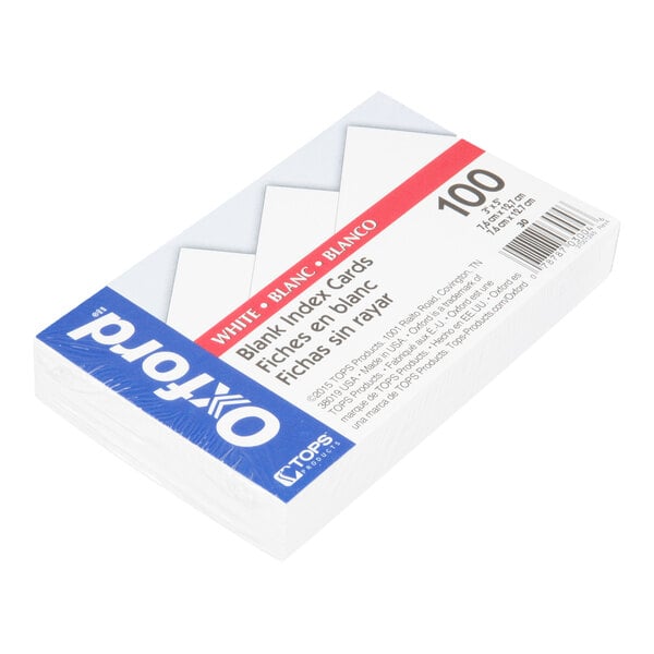 A pack of 100 blank white index cards measuring 3 x 5 inches.