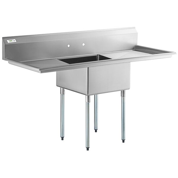 A Regency stainless steel 1 compartment sink with 2 drainboards.