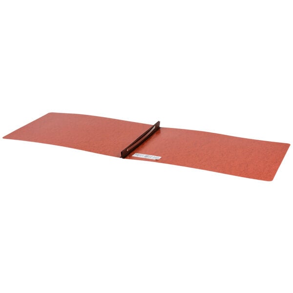 An Oxford red rectangular pressboard report cover with a black handle.