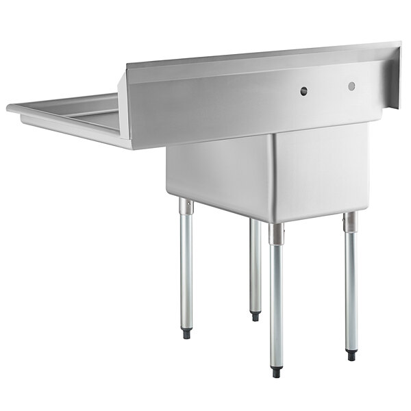 A Regency stainless steel one compartment sink with legs.