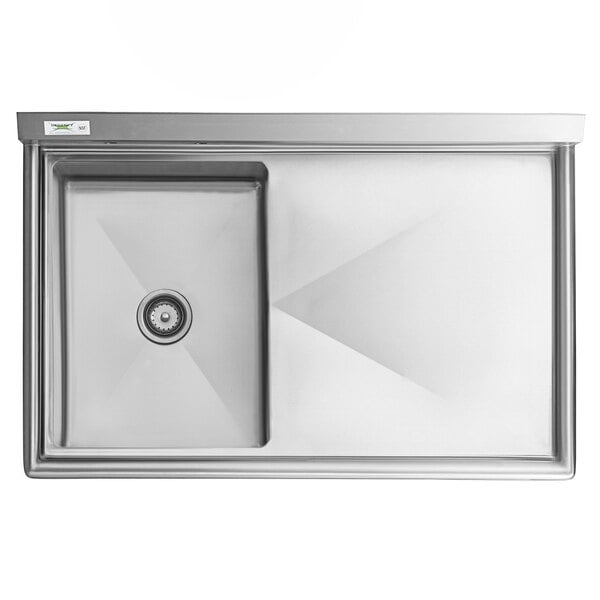 A Regency stainless steel commercial sink with a right drainboard.