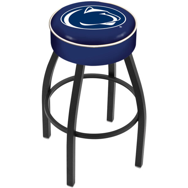 A blue Holland Bar Stool with Penn State University logo on a white padded seat.