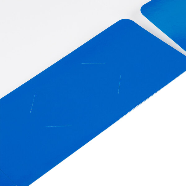A blue rectangular Oxford 2-pocket folder with white lines.