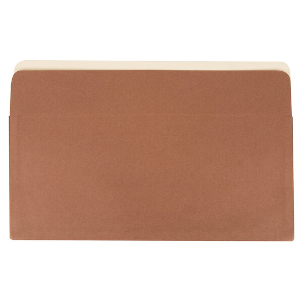 A brown file folder with a white strip.