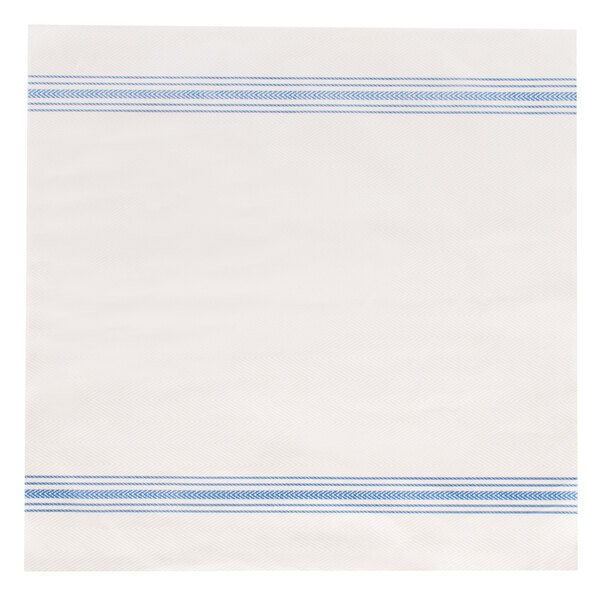 A white napkin with blue lines.