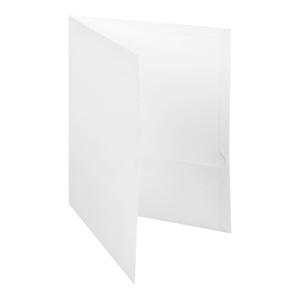 Oxford 51704EE Letter Size 2-Pocket High Gloss Laminated Paper Pocket Folder, White - 25/Box