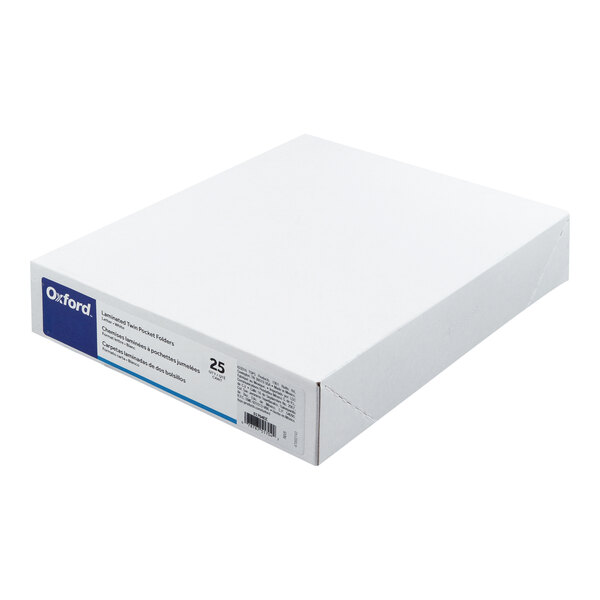 Oxford 51704EE Letter Size 2-Pocket High Gloss Laminated Paper Pocket Folder, White - 25/Box